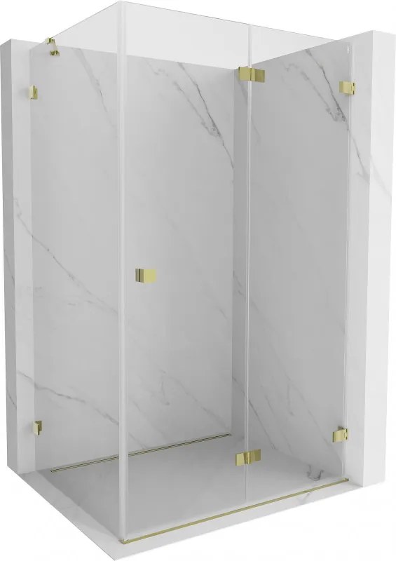 Mexen Lunar-F, 1-krídlový sprchový kút so skladacími dverami, pravý, 95 x 80 cm, 8mm číre sklo, zlatý lesklý profil, 836-095-080-50-00-P
