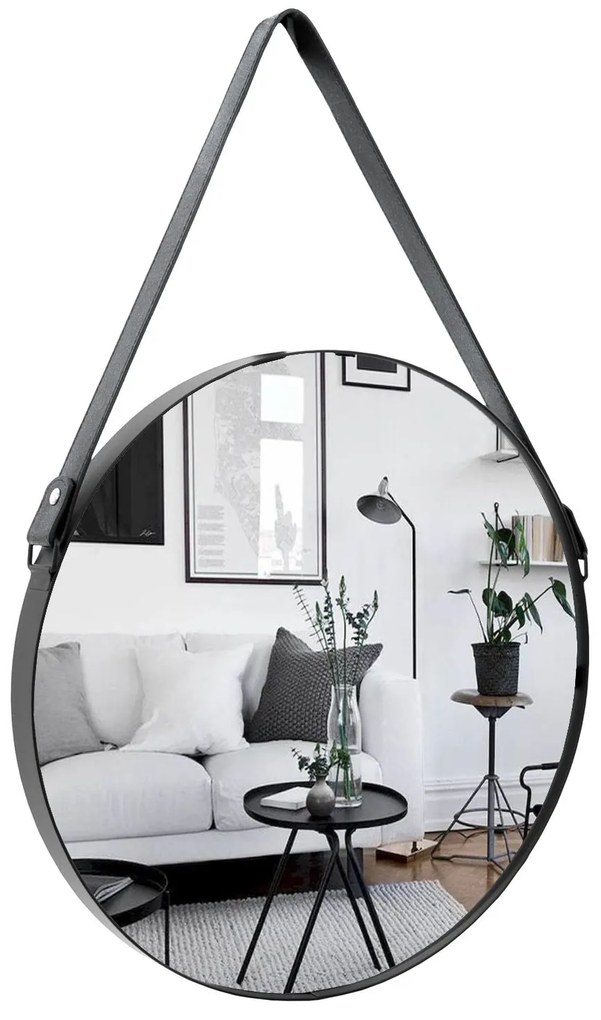 Dekorstudio Okrúhle Retro zrkadlo na koženom páse 65cm