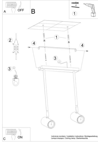 Sollux SL.1075 - Luster na tyči NORANO 2xGU10/40W/230V čierna