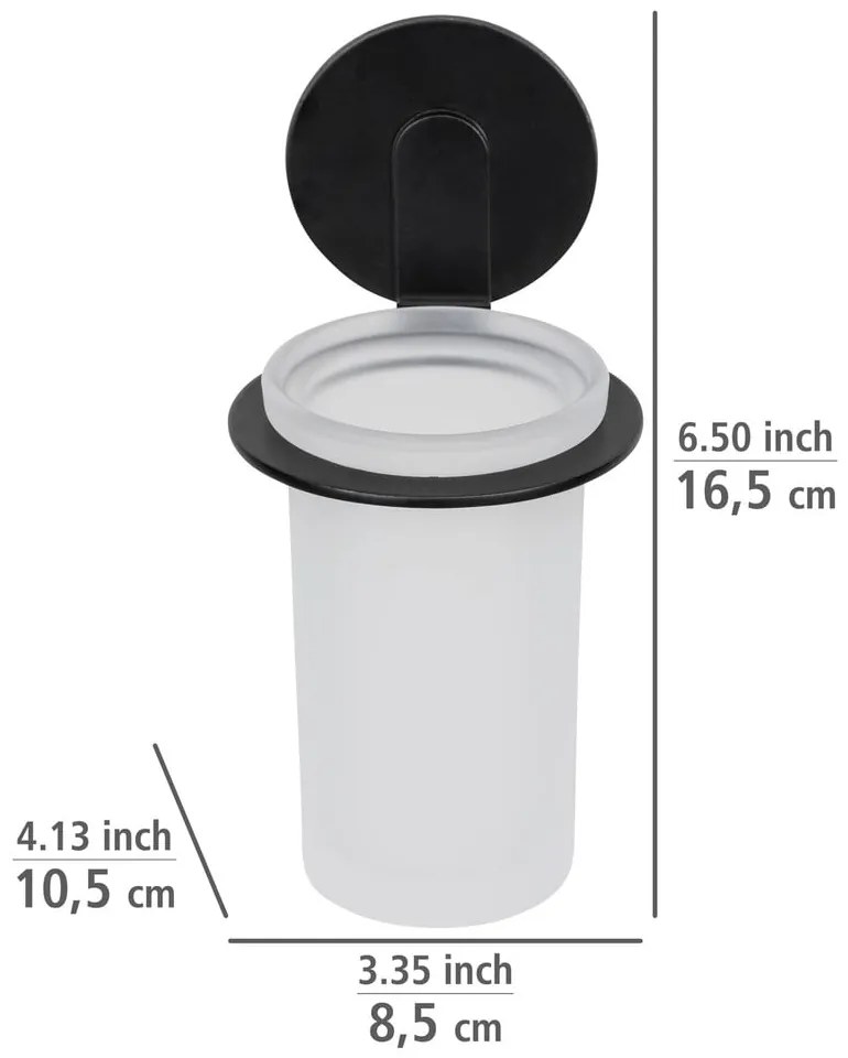 Matne čierny samodržiaci sklenený téglik na zubné kefky Bivio – Wenko