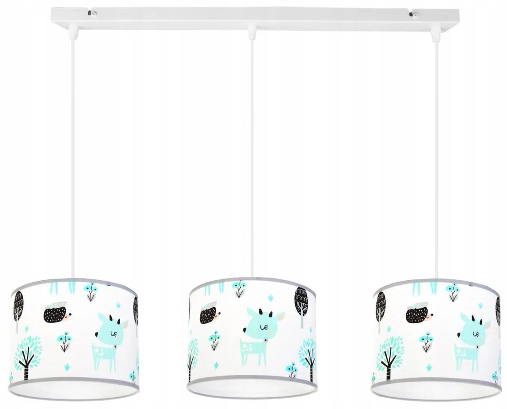 Detské závesné svietidlo Bambi, 3x textilné tienidlo so vzorom, (výber z 2 farieb konštrukcie)