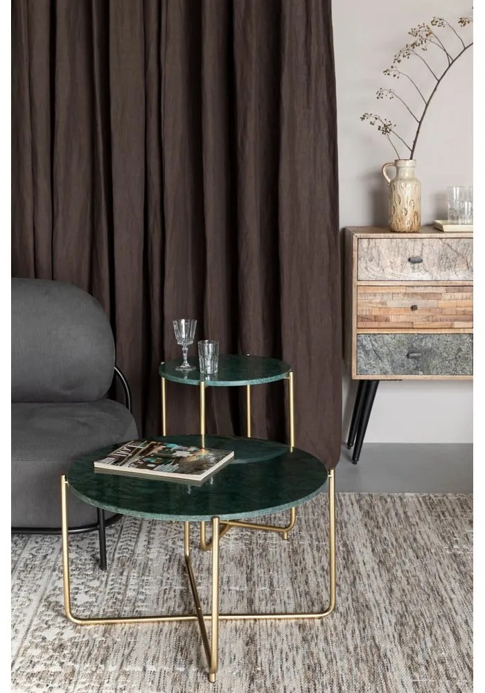 Okrúhly konferenčný stolík s mramorovou doskou v zeleno-zlatej farbe ø 70 cm Timpa – White Label