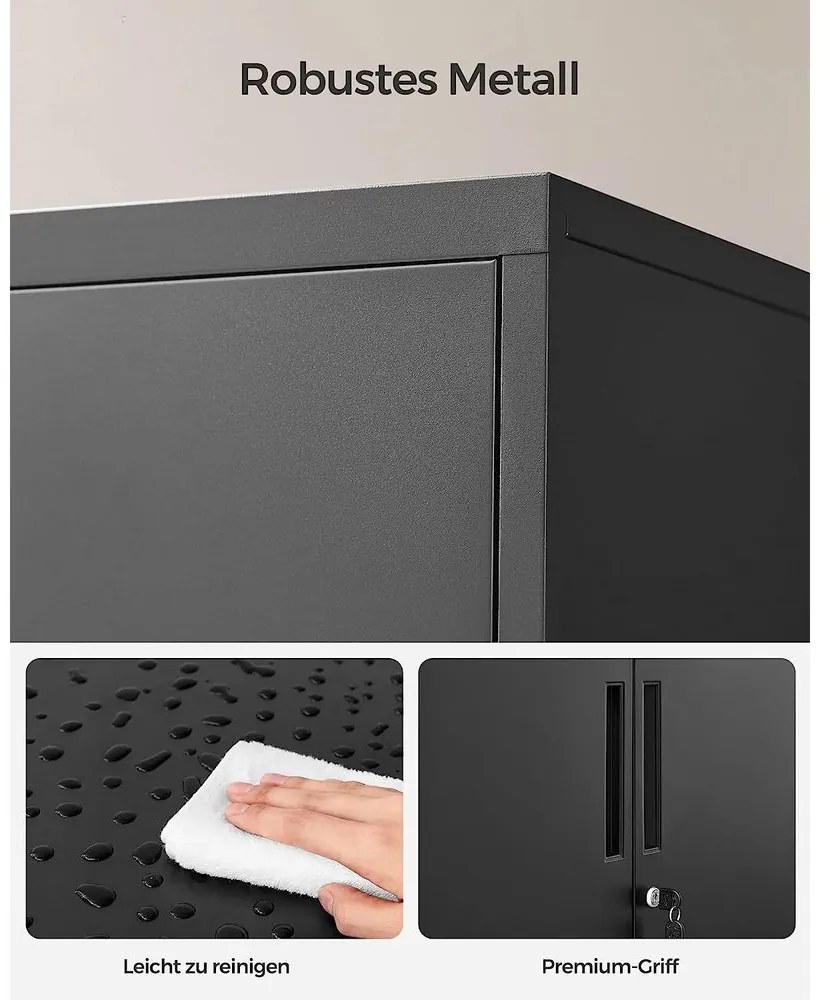 SONGMICS Oceľová kartotéka s 2 uzamykateľnými dvierkami – OMC013 Farba: čierna