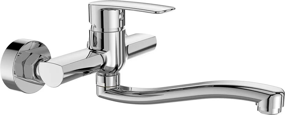 Mereo Pego, drezová nástenná batéria, 150 mm, s ramienkom plochým vyhnutým 200 mm, chróm, MER-CB301P