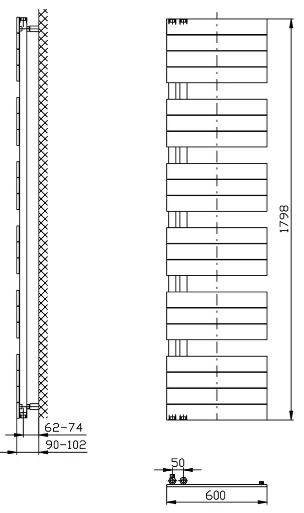 Aqualine, MILI vykurovacie teleso 600x1798 mm, čierny matná, DC656T