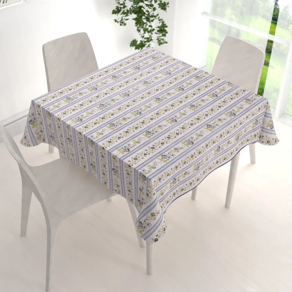 Biante Bavlnený štvorcový obrus Sandra SA-348 Sivé popínavé kvety a modré pruhy 70x70 cm