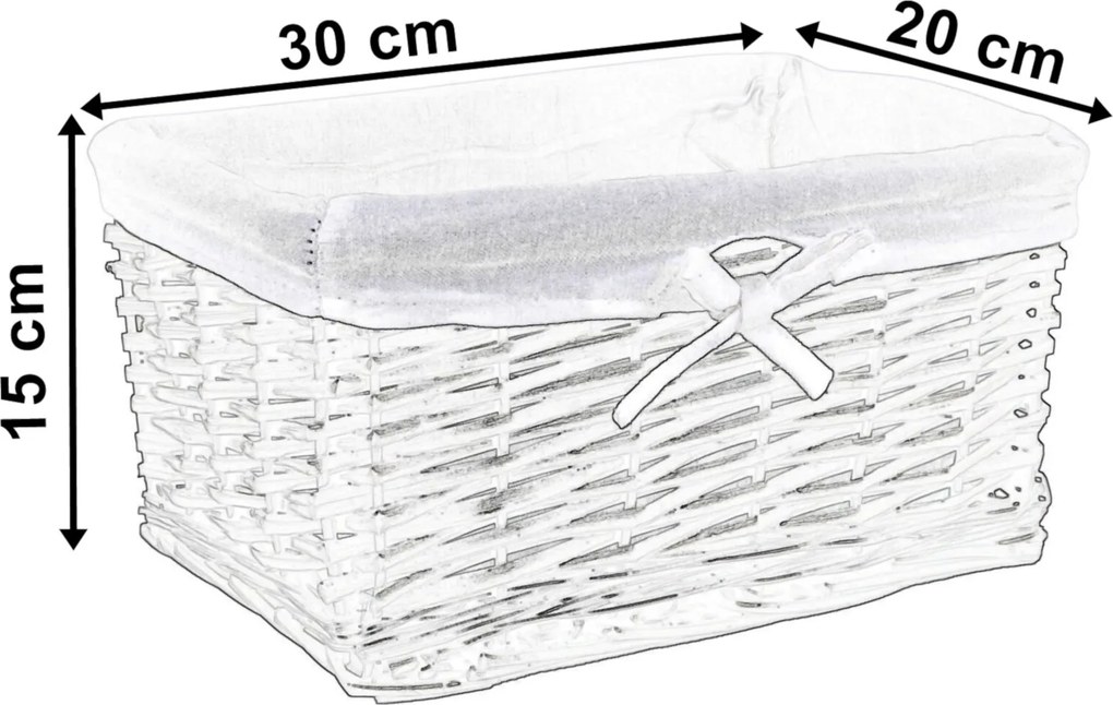 Prútený košík 30 x 20 x 15 cm - biely / šedý