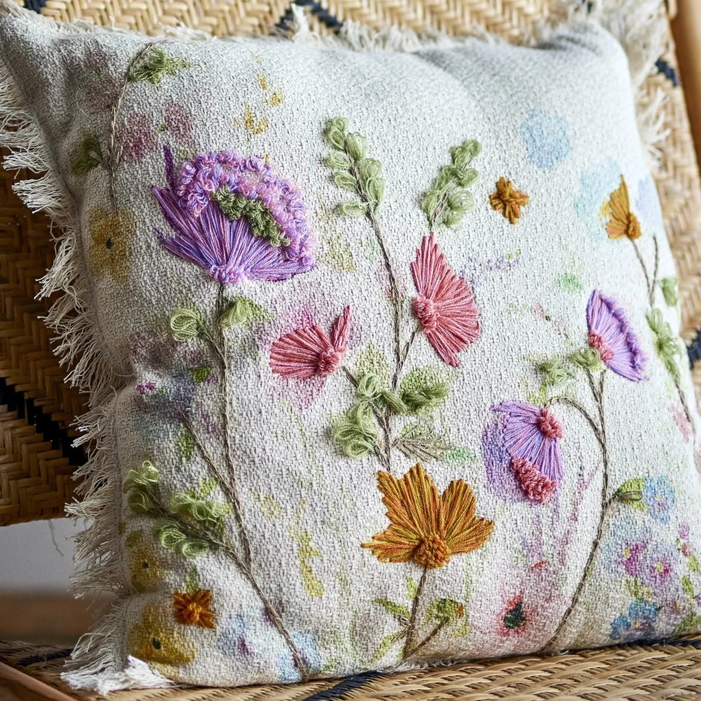 Bloomingville Dekoratívny vankúš s výšivkou Pogni Nature 50 × 50 cm