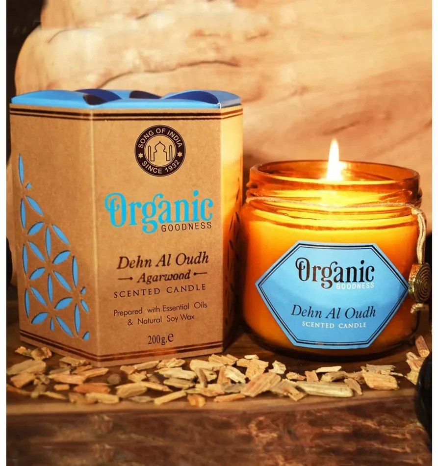Prírodná vonná sójová sviečka 200g v jantárovom skle, Dehn Al Oudh - Agarwood v jantárovom skle