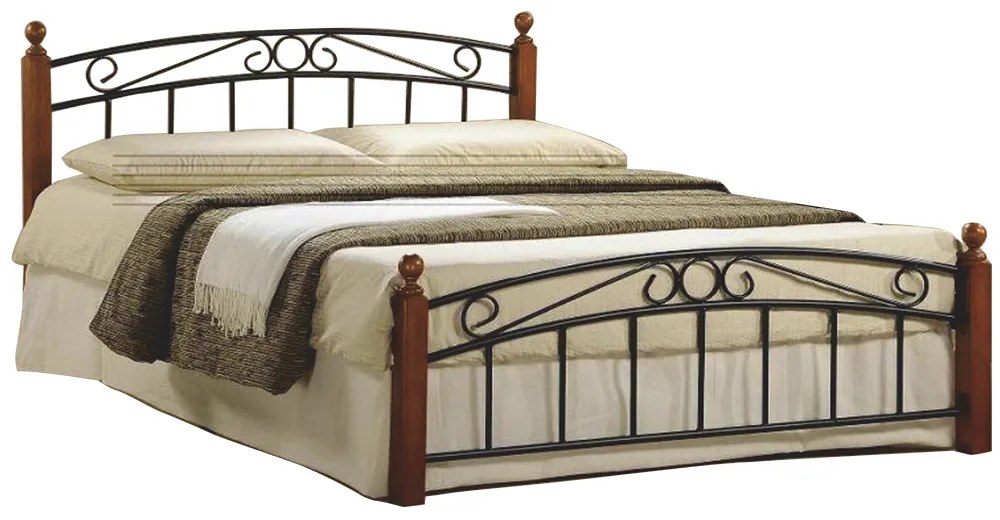 Manželská posteľ, čerešňa/čierny kov, 180x200, DOLORES