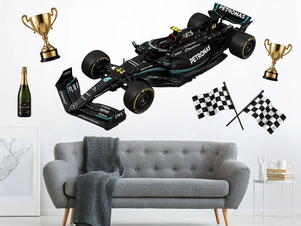 Čierna zmes Mercedes textilní prelepiteľná nálepka na stenu list 75 x 48 cm