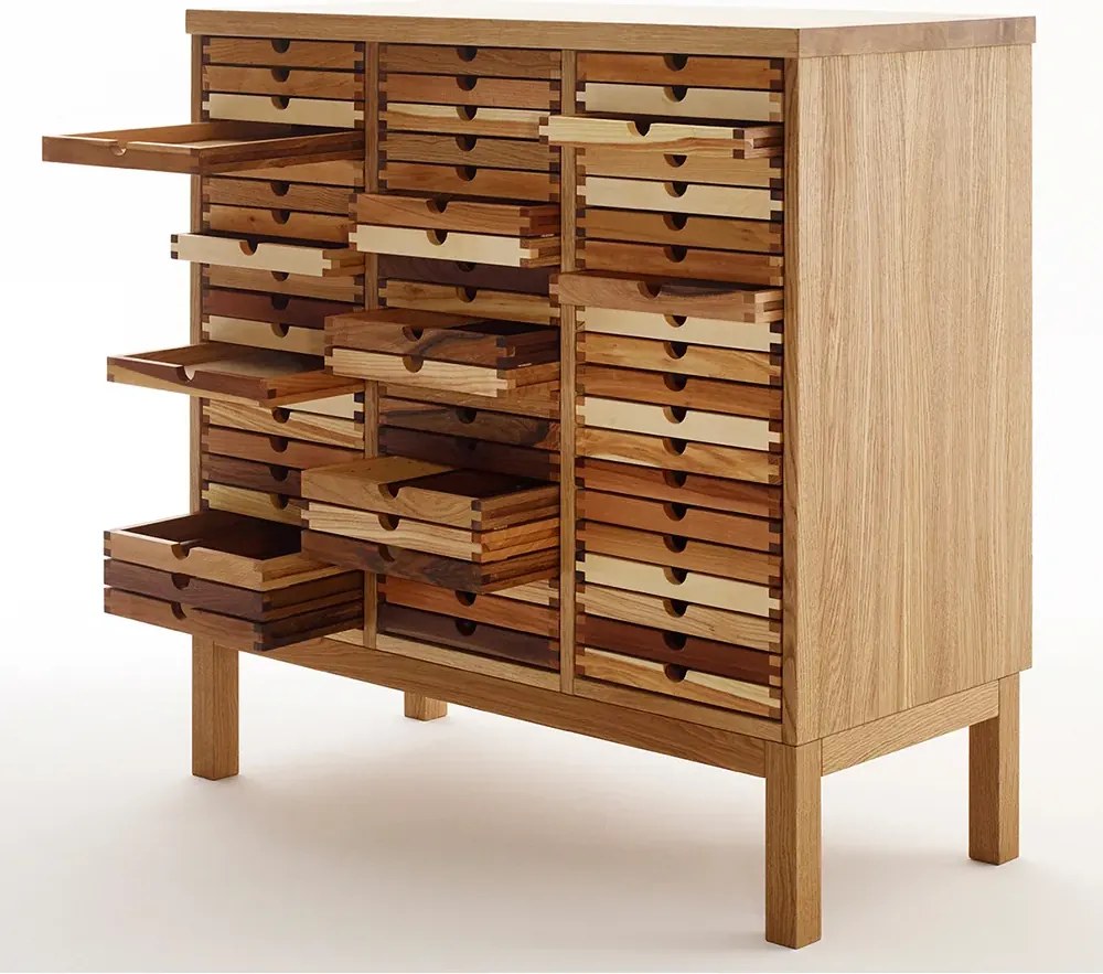 Vysoká komoda SIXtematic so 75 zásuvkami A4, 92×40×106 cm Jaseň