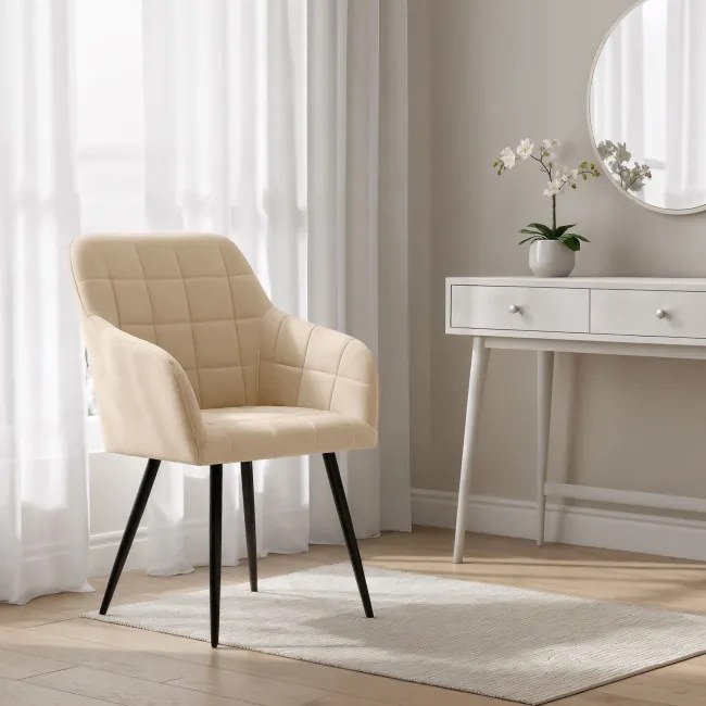 Sada dvoch jedálenských stoličiek LUXANO zamatové, béžové / čierne nohy (2 ks)
