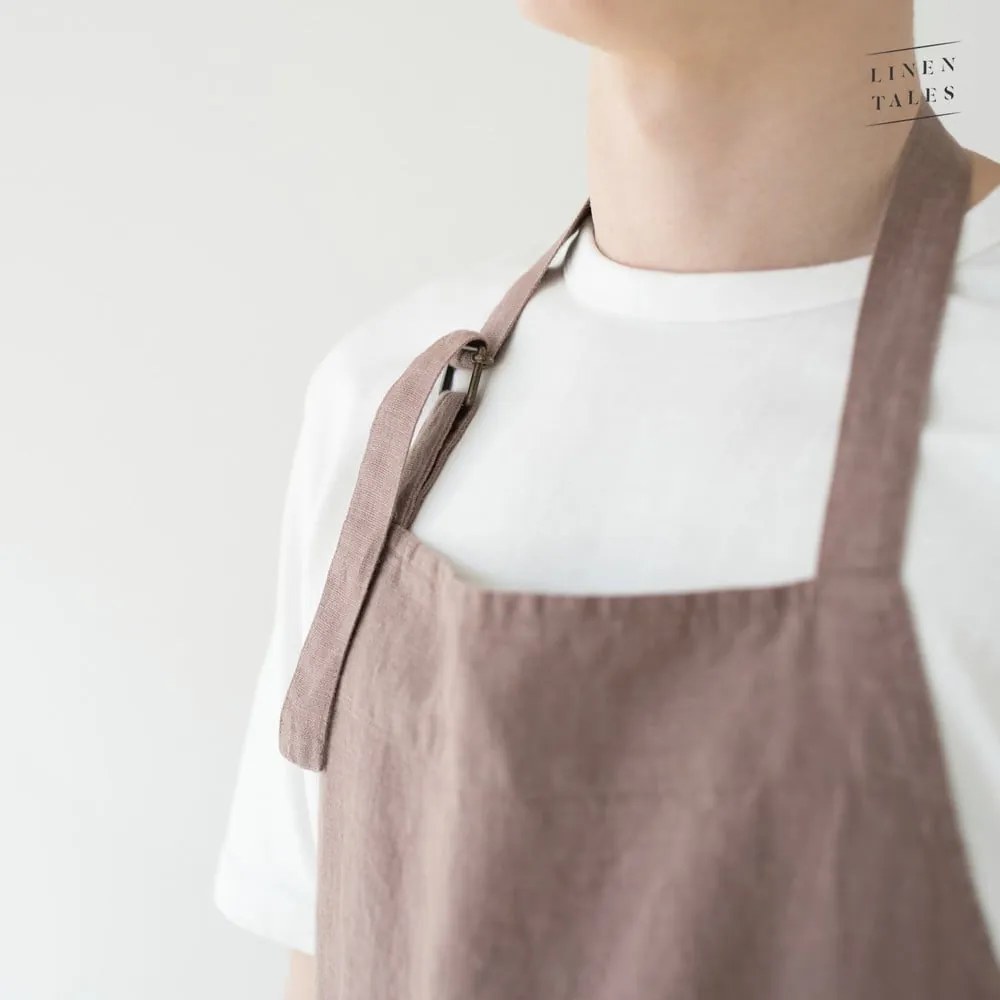 Starofialová ľanová zástera Linen Tales Chef, dĺžka 100 cm