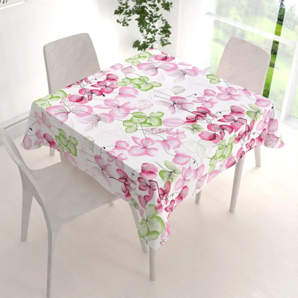 Biante Bavlnený štvorcový obrus Sandra SA-366 Ružovo-zelené kvety na bielom 60x60 cm