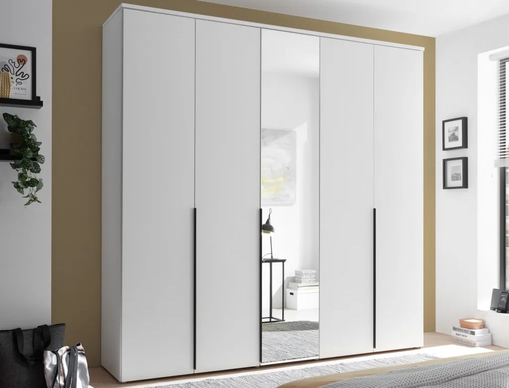 Šatníková skriňa so zrkadlom Kevo, 225 cm, biela