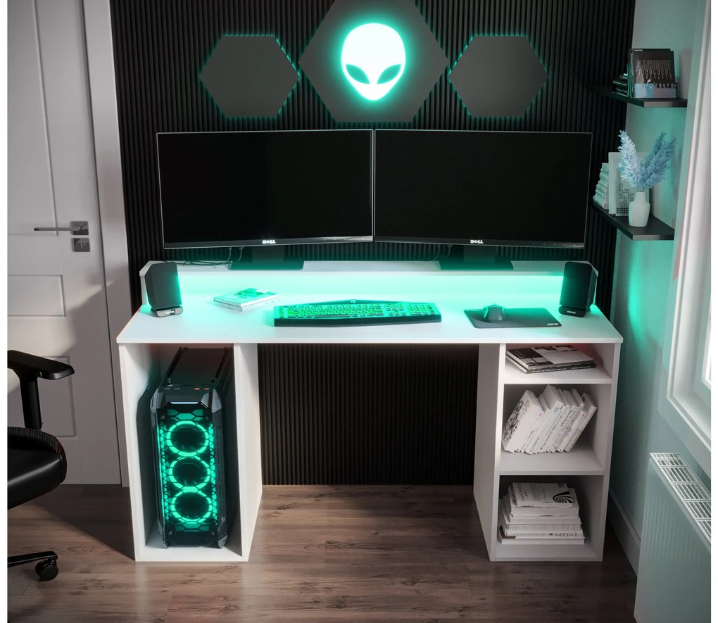 Herný PC stolík Garrick 1 (biely) (s LED RGB osvetlením). Akcia -20%. Vlastná spoľahlivá doprava až k Vám domov. 1064133