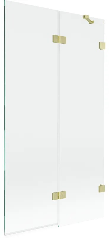 Mexen Lunar, 2-krídlová vaňová zástena pravá 100 x 150 cm, číre sklo, zlatá matná, 897-100-100-55-00-P