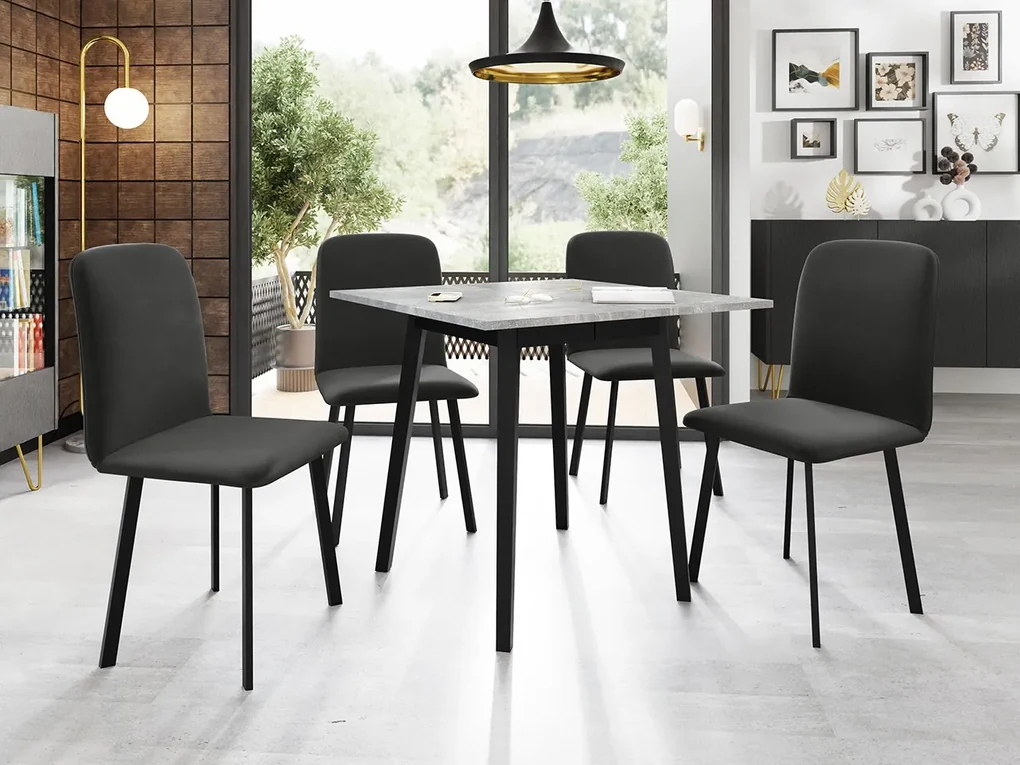 Jedálensky set so 4 stoličkami Renkiz S 85/85, Farby:: biela / čierna, Dostupné poťahy: Amor Velvet 4322