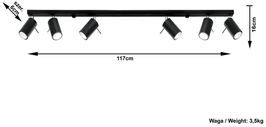 Čierne stropné svietidlo Sollux Etna 6L