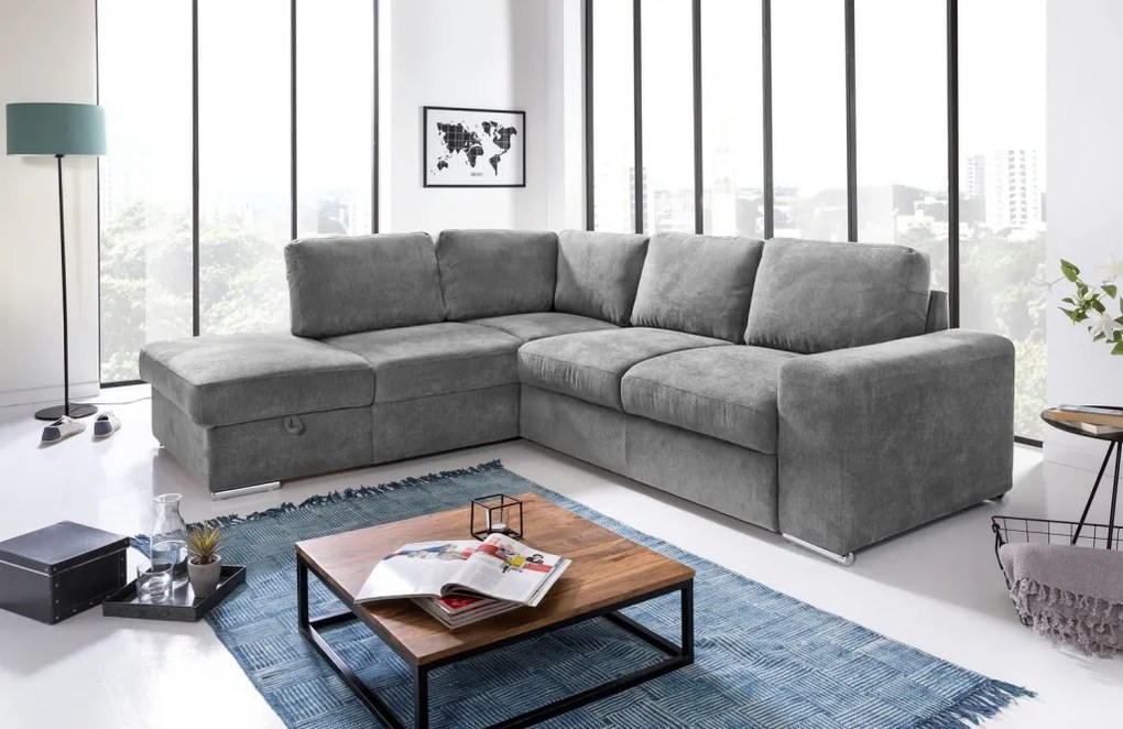 Rohová sedacia súprava Eddi, stredne šedá látka, ľavý roh