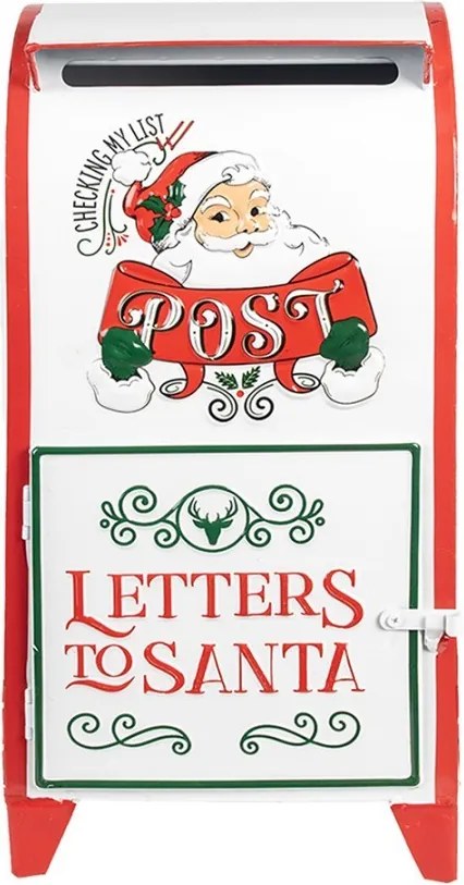 Bílo-červená dekorace kovová schránka Letters to Santa - 20*20*41 cm