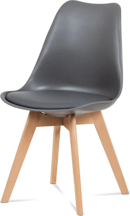 jedálenská stolička, plast sivý / koženka sivá / masív buk