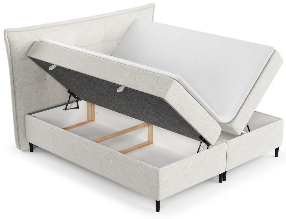 Krémovobiela boxspring posteľ s úložným priestorom 200x200 cm Sinai – Maison de Rêve