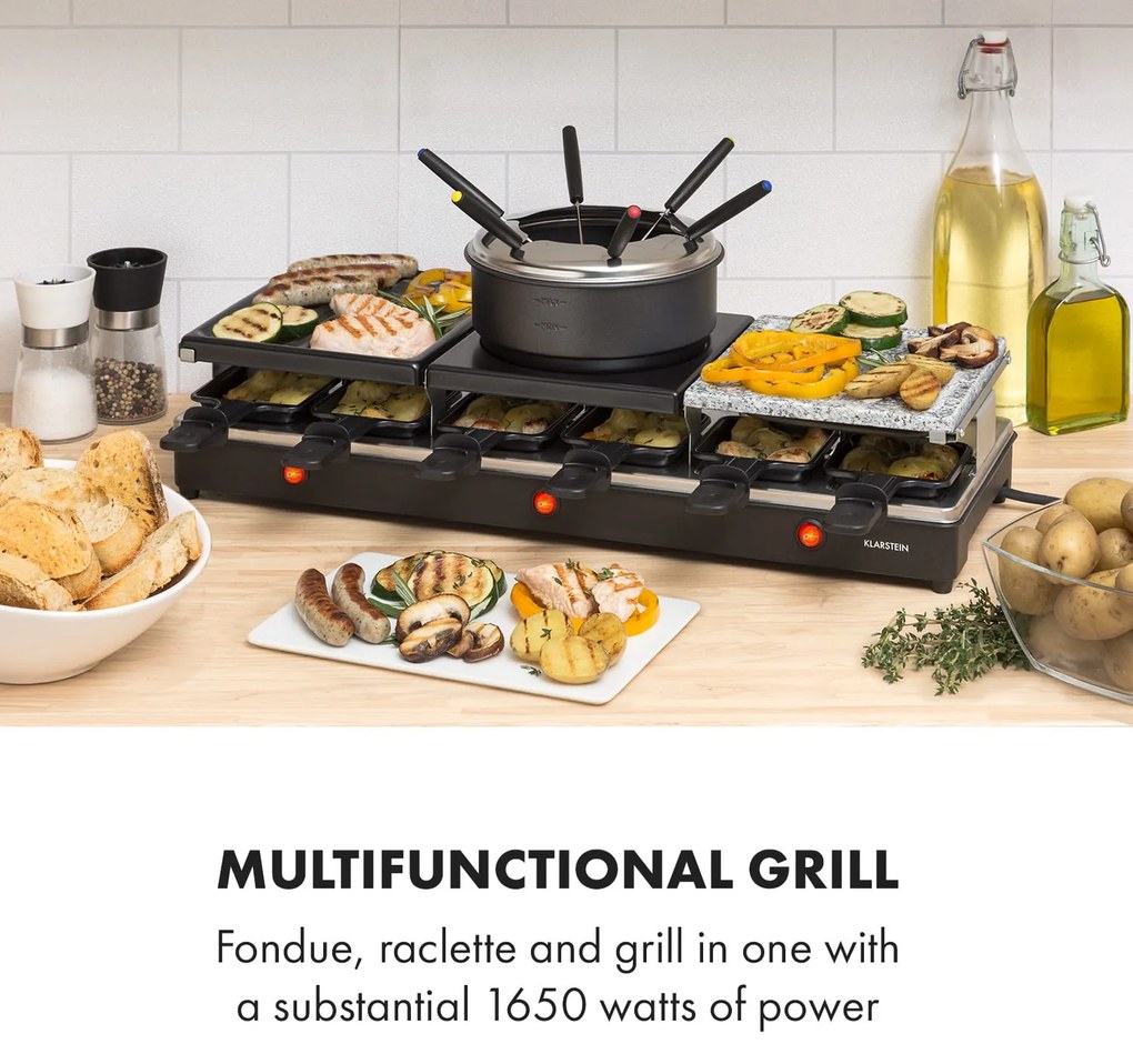 Klarstein Fonduelette XL, raclette gril s fondue 3 v 1, 1650 W, prírodný kameň, pre 6 osôb