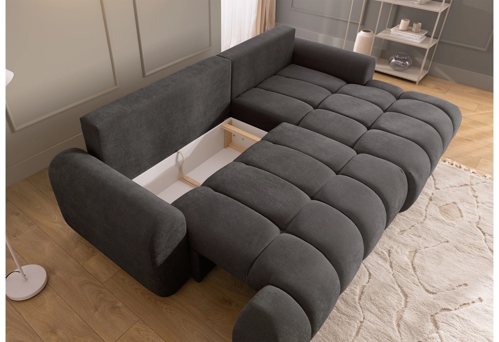 Rozkladacia rohová sedačka Lutario Mini pravá - tmavosivá hydrofóbna pletenina Venice 2021