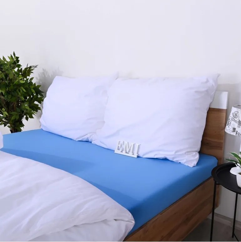 Plachta posteľná modrá jersey EMI, Plachta predĺžená 90 (100)x220