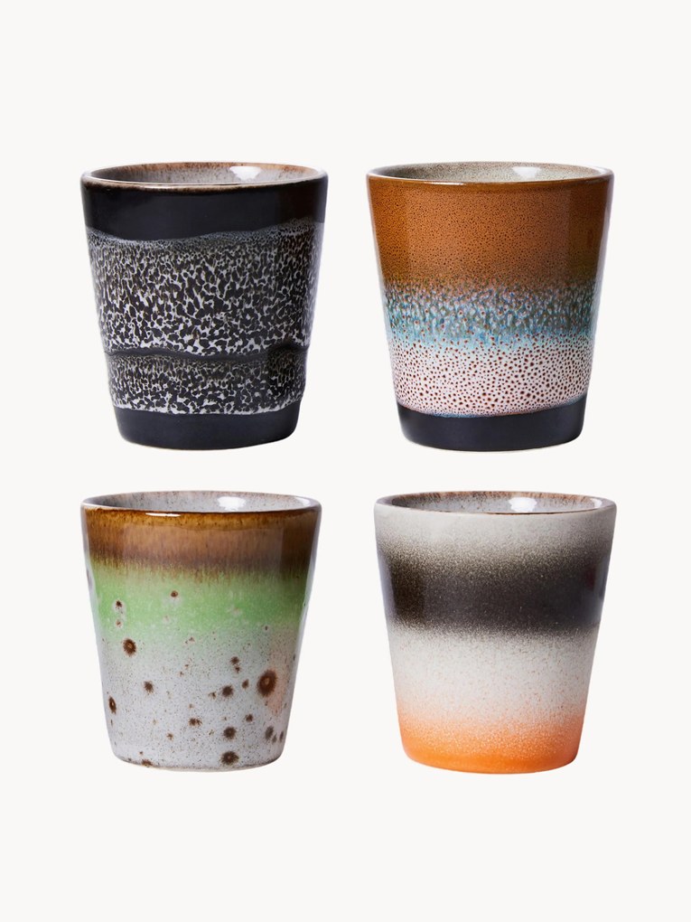 Ručne vyrobené hrnčeky na espresso's reaktívnou glazúrou Cups 70's, 4 ks