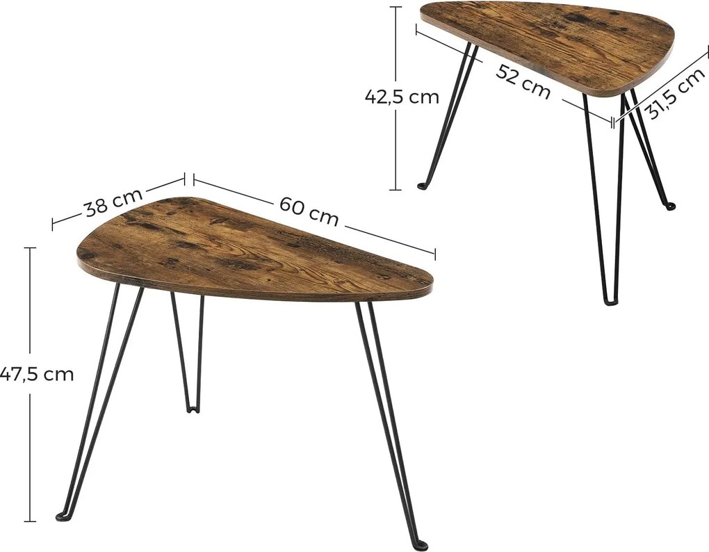 Príručné stolíky sada 2 ks, malé konferenčné stolíky, rustikálne hnedé