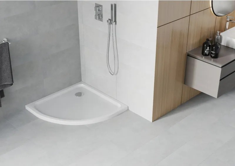 Mexen Flat polkruhový sprchový kút slim 70 x 70 cm, biely, chrómový sifón - 41107070