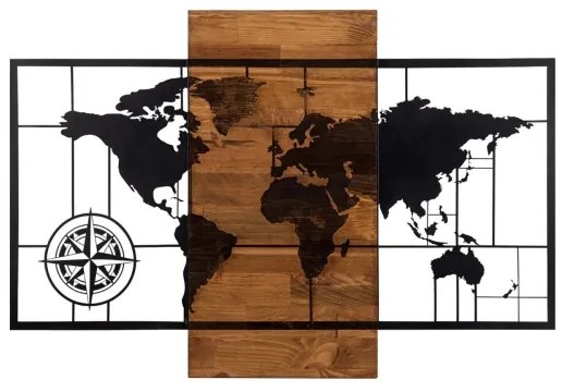 Nástenná dekorácia 58x85 cm mapa drevo/kov