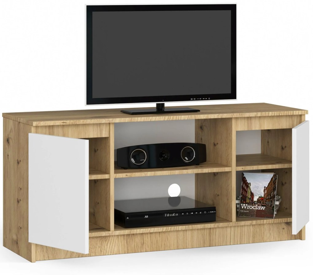 TV stolík Kapono (dub artisan + biela). Akcia -19%. Vlastná spoľahlivá doprava až k Vám domov. 1070712