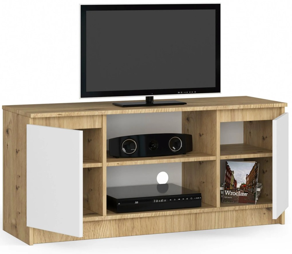 TV stolík Kapono (dub artisan + biela). Akcia -21%. Vlastná spoľahlivá doprava až k Vám domov. 1070712
