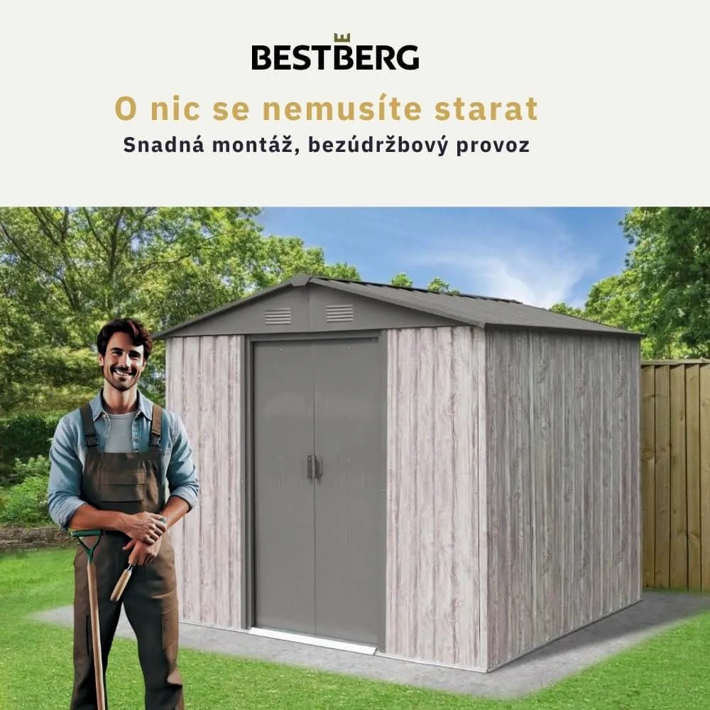 Záhradný domček BestBerg ZDB-4SD / 4,1 m² / 236 x 174 x 206 cm / biele drevo / sivá