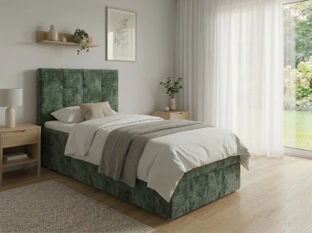 Čalúnená posteľ boxspring DIRELIS VIBE 90x200 cm tmavozelená Matrac: Bonell pružinová matrac