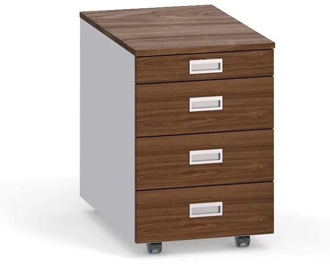 Kancelársky mobilný kontajner PRIMO s ceruzkovníkom, bez zámku, 4 zásuvky, sivá / orech