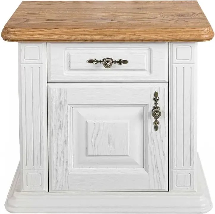 Biely nočný stolík z masívu z dvierkami s otváraním vľavo, 60x40x54 cm