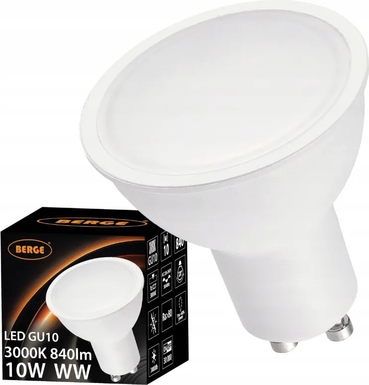 BERGE Sada 10x GU10 LED žiaroviek 10W - tepla biela
