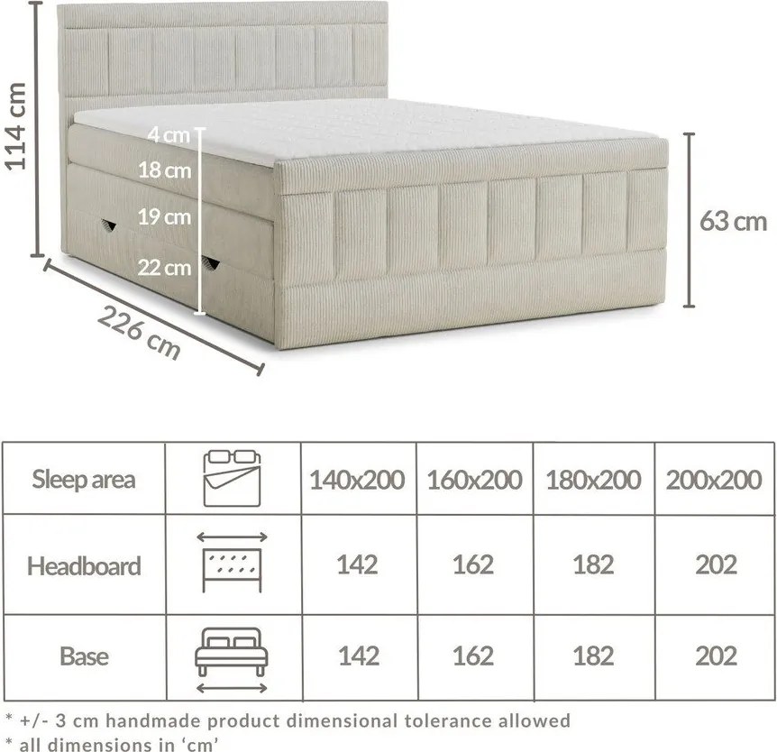 Béžová boxspring posteľ s úložným priestorom 180x200 cm Caya – Maison de Rêve