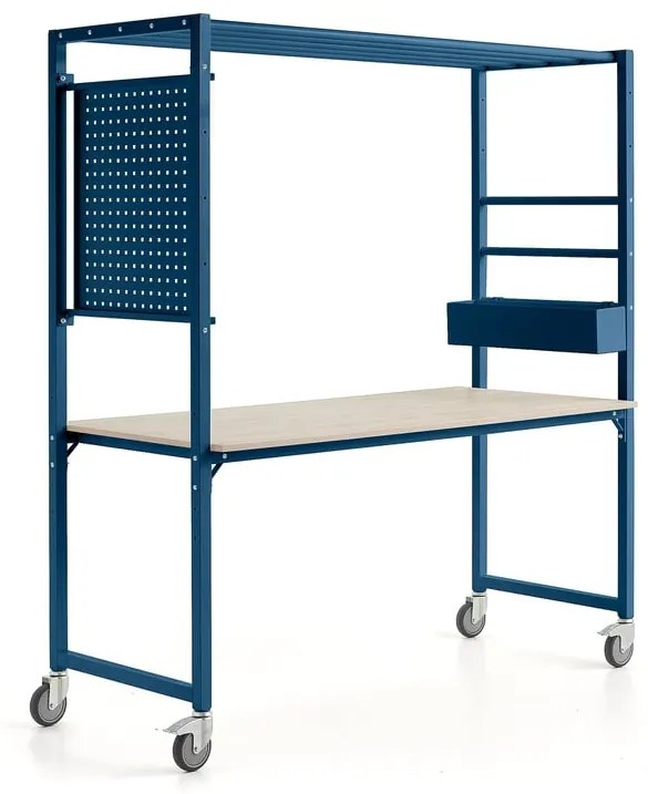 Mobilný stôl TEAMWORK, box na príslušenstvo, panel na náradie, modrá/jaseň