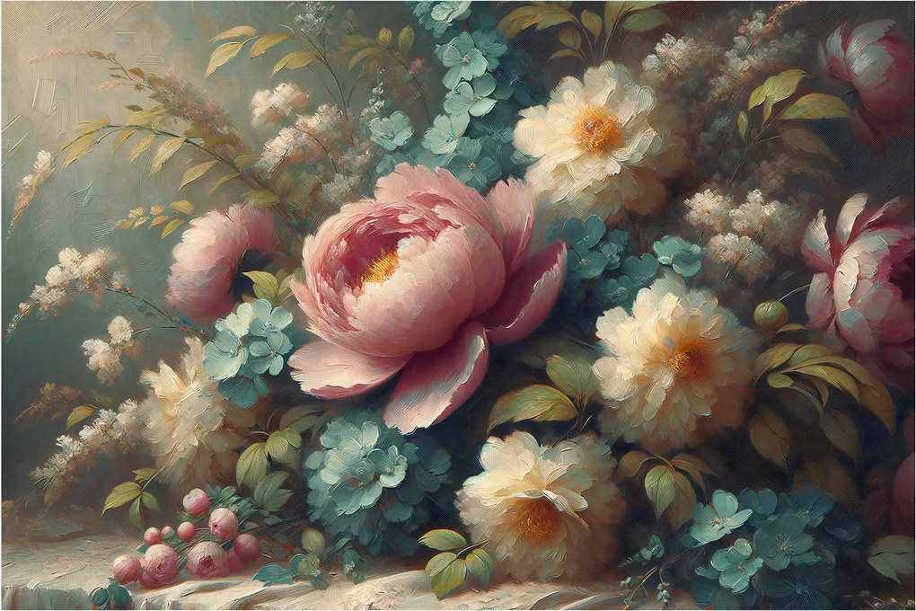 Obraz - Zátišie s kvetmi - maľba (90x60 cm)