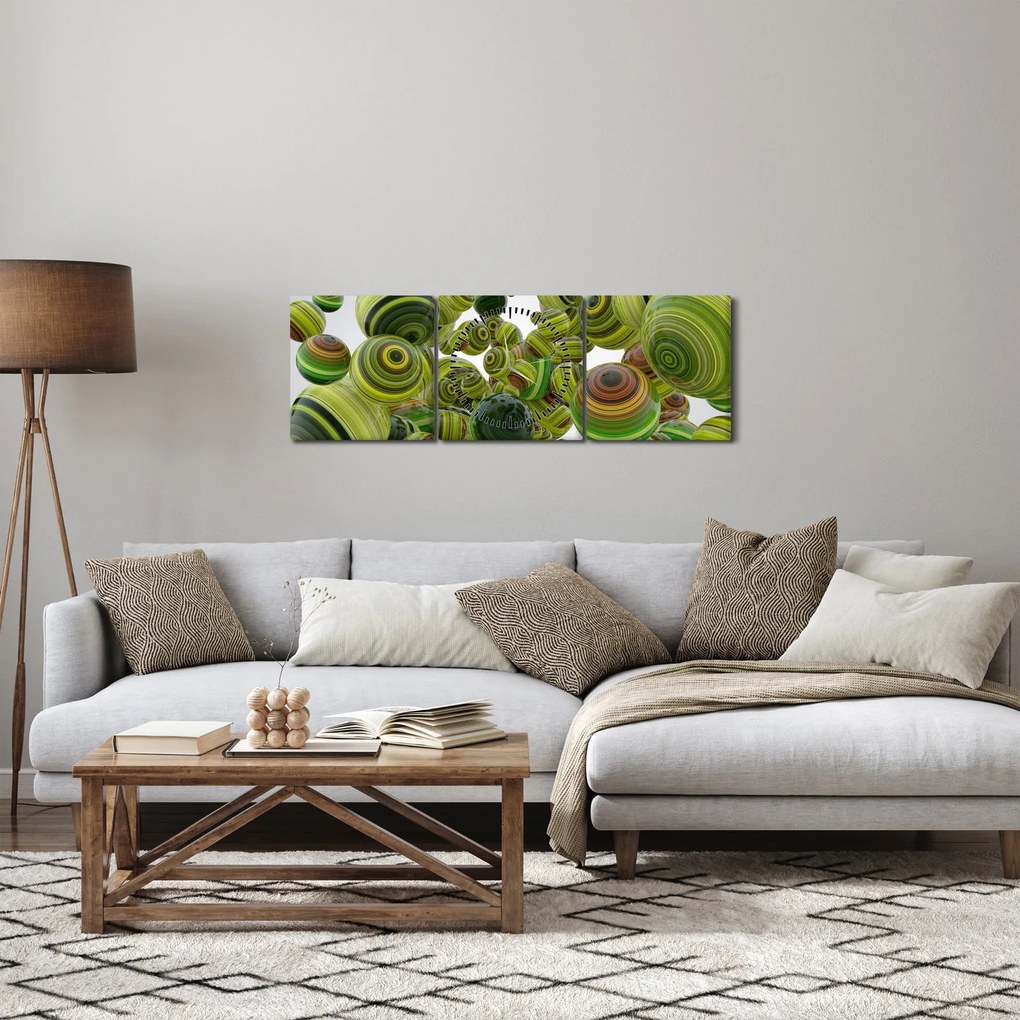 Obraz pruhovaných gúľ (s hodinami) (90x30 cm)