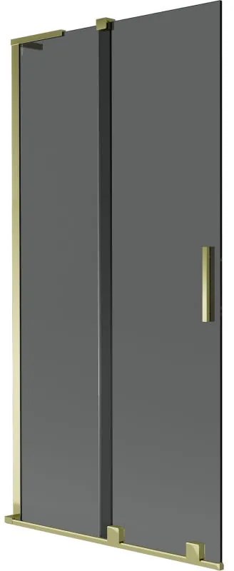 Mexen Velar L, 2-krídlová posuvná vaňová zástena 90 x 150 cm, 8mm šedé sklo, zlatá lesklá, 896-090-003-41-50