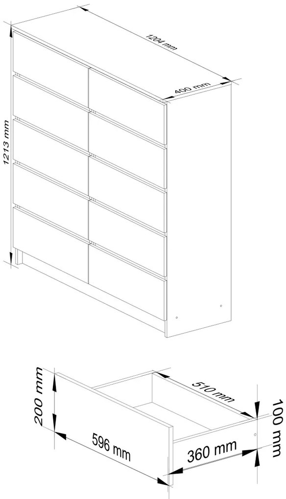 Komoda Kuba 120 cm biela/dub sonoma