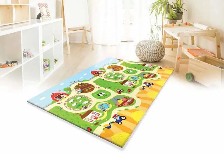 Obojstranný protišmykový koberec Farma – na von aj na doma, 140x210, viacfarebná, detská izba, Dwinguler
