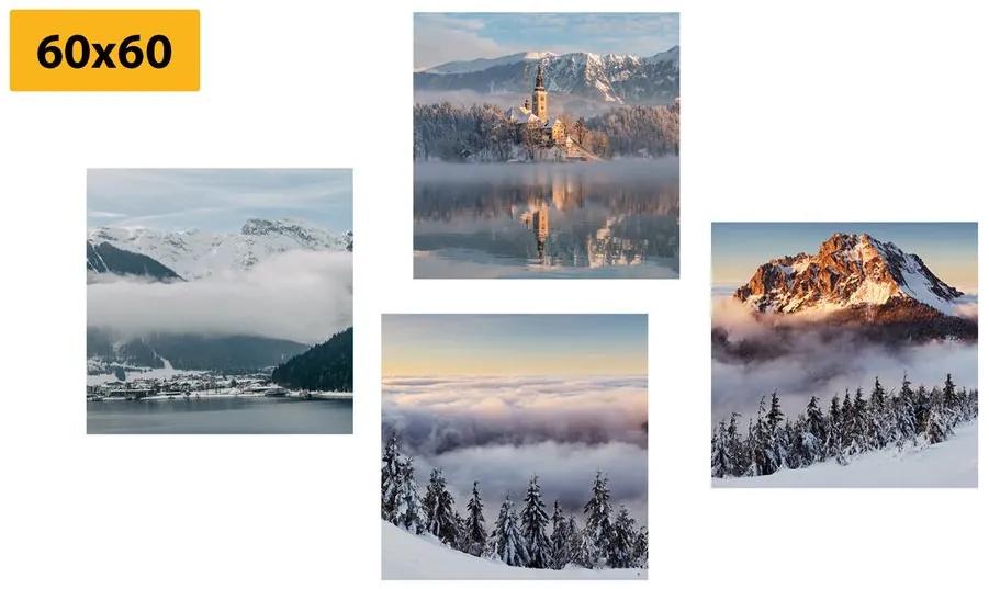 Set obrazov zimná zasnežená krajina